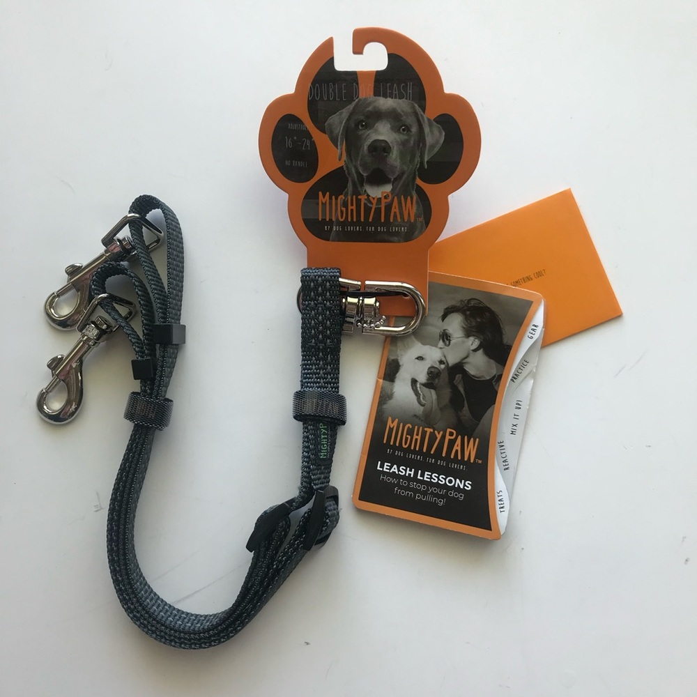 NWT 2 DOG LEASH by MIGHTY PAWS. Adjustable 16” to 24”. Handle not included.